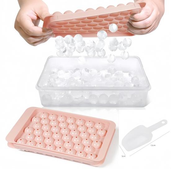 Forma na led s víkem, lopatkou a nádobou, kulaté formy na led do mrazááku, flexibilní výrobník ledu, doplněk k osvěžujícím nápojům