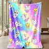 Rainbow Mermaid Cat Pattern Theme Blanket Lightweight Warm Flannel Blanket Decorative Throw Blanket for Home Decoration