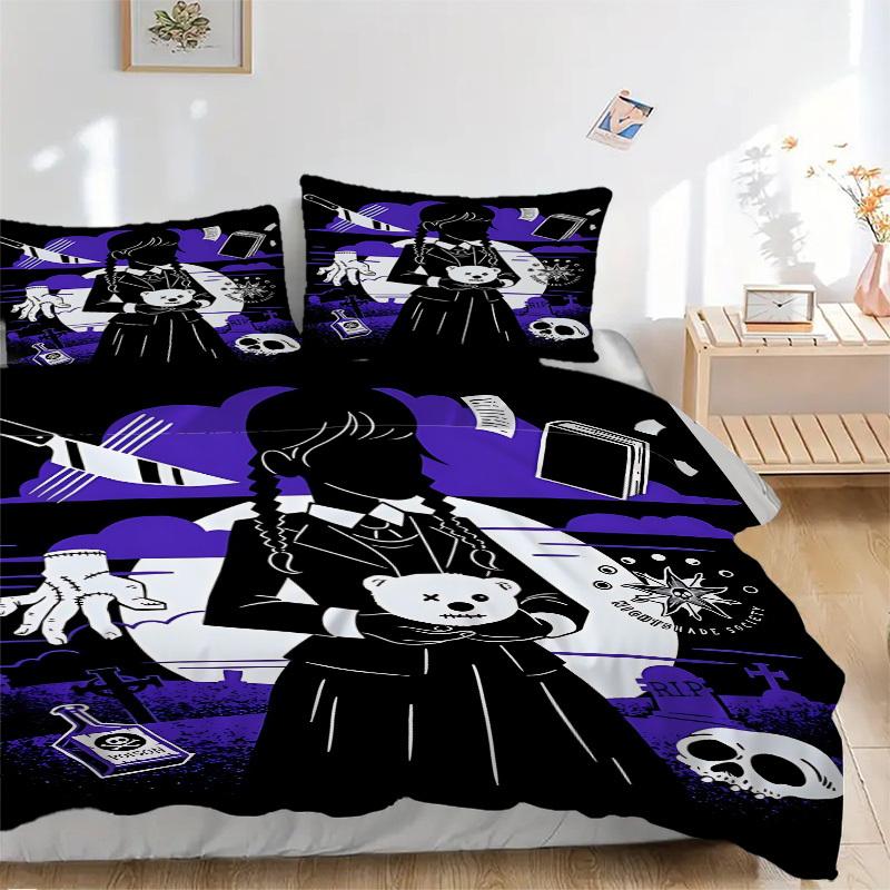 

3pcs Wednesday Bedding Set: Perfect for Bedroom or Guest Room. Soft and Comfortable with No Core Included yy251010127 135x200cm