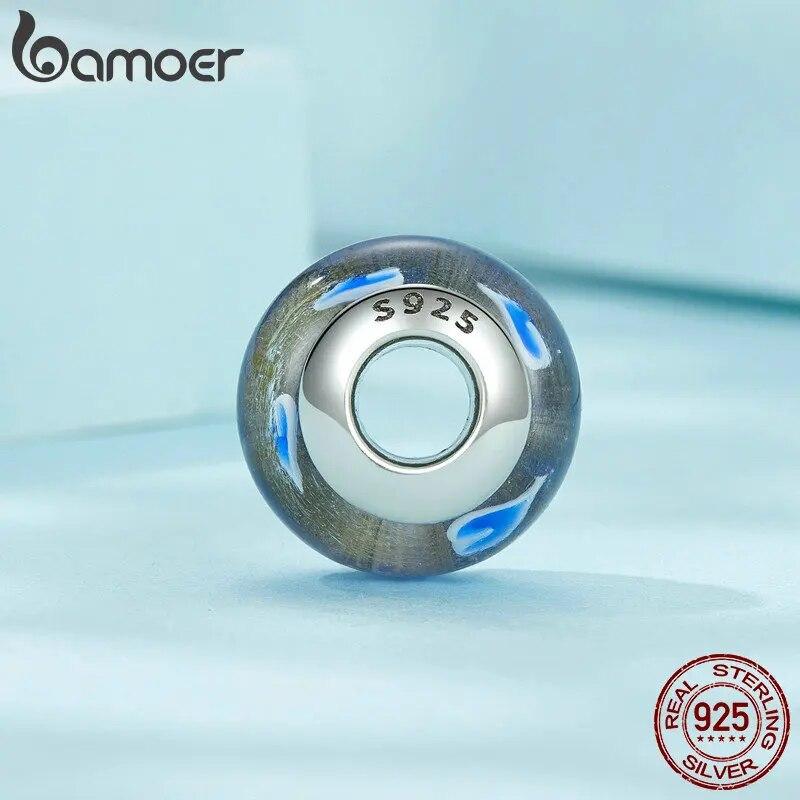 Breloc cu inimă albastră de Murano BAMOER pentru femei Fabricarea de bijuterii Breloc din argint 925 pentru brățară originală Accesorii DIY