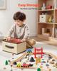 70PCS Wooden Train Set, with Magnetic Crane, Wood Train Track Toy for Kids Ages 3-8, Construction Crane Railway Set, Compatible with Major Brands,