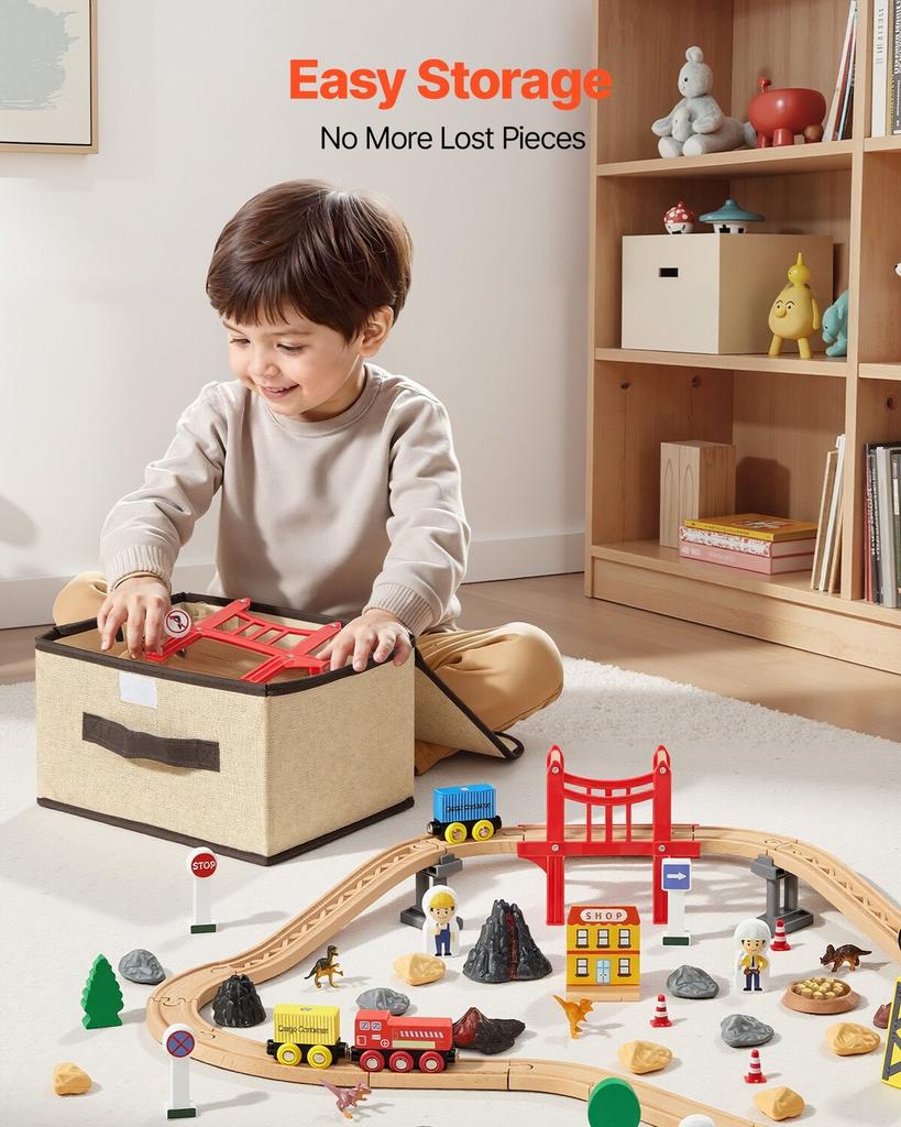 70PCS Wooden Train Set, with Magnetic Crane, Wood Train Track Toy for Kids Ages 3-8, Construction Crane Railway Set, Compatible with Major Brands,