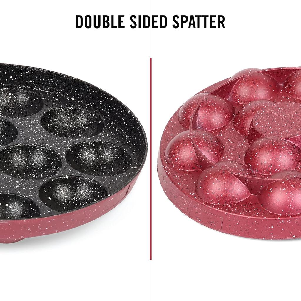 Cello Non Stick 12 Cavity Appam Maker Pan For Healthy Cooking With Easy Grip Handle And Sleek Maroon Finish For Compact Kitchen Style