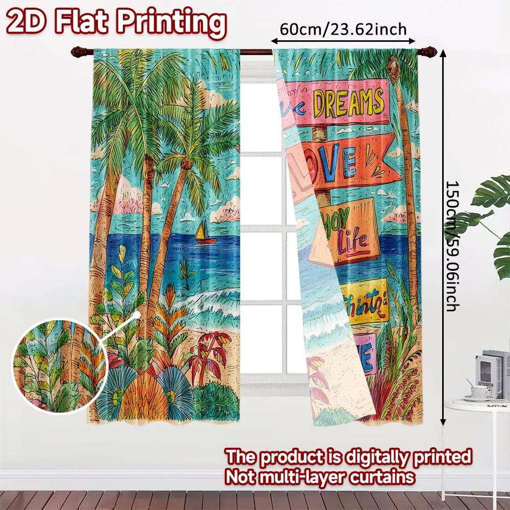 2 Stück, 2D-FLACHDRUCK Vorhänge (Ohne Stange) Strandrichtung Moderne Modische Vorhänge während der Weihnachtsferien