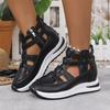 Large Size Thick Sole Heightened Wide Strip Hollow Sandals Summer New Round Head Casual Women's Shoes Emu