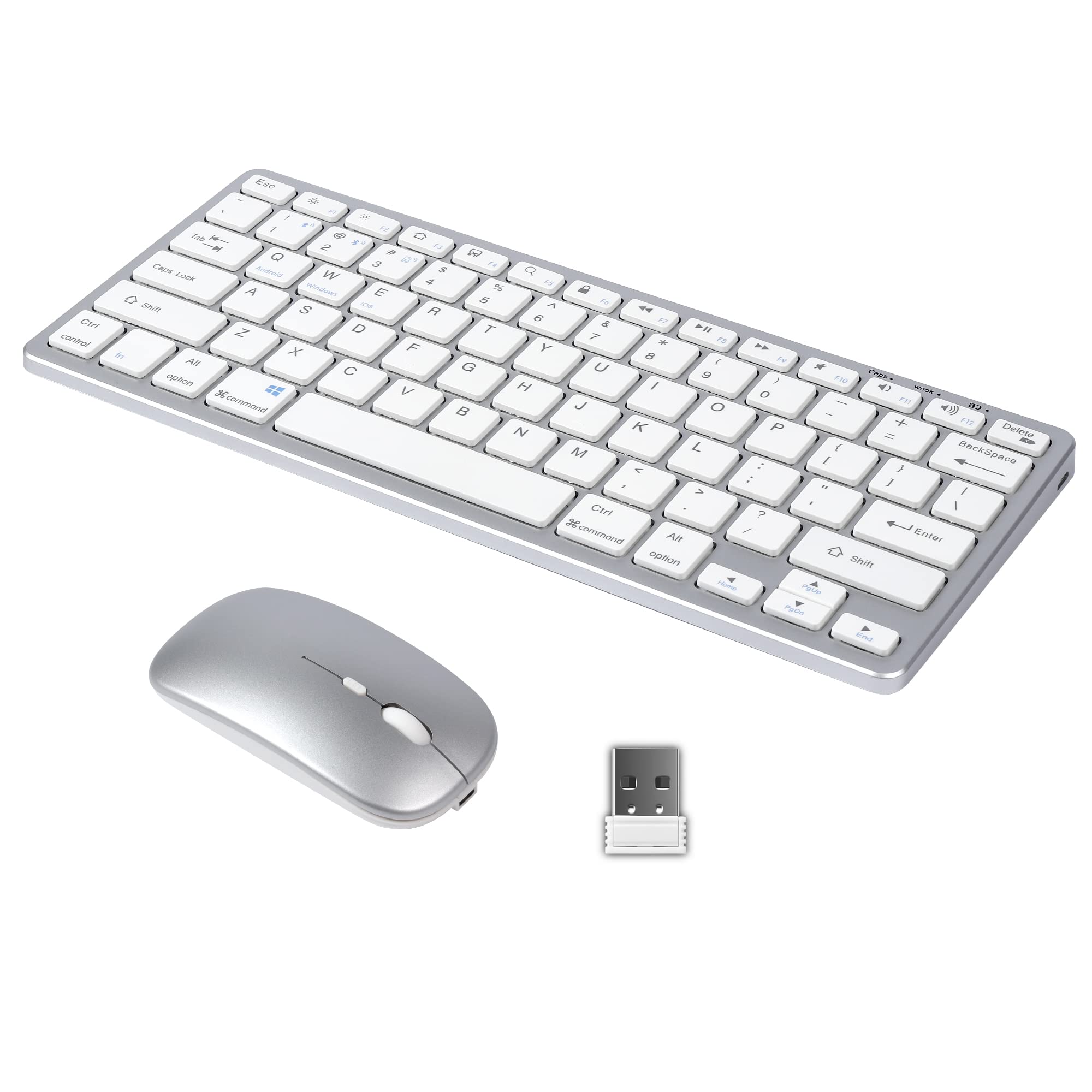 

DIGIBLUSKY Wireless Mouse and Keyboard Set, Bluetooth and USB 2.4Ghz Connections, Multi-Pairing with 3 Devices, Slim, Rechargeable, US Layout,