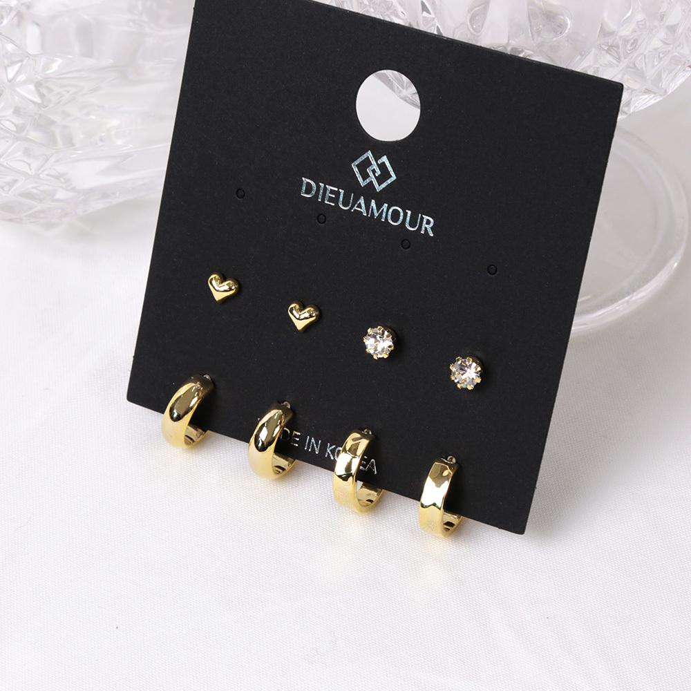 Dieuamour [8Pack] Heart Cubic Ring Daily Earring Set