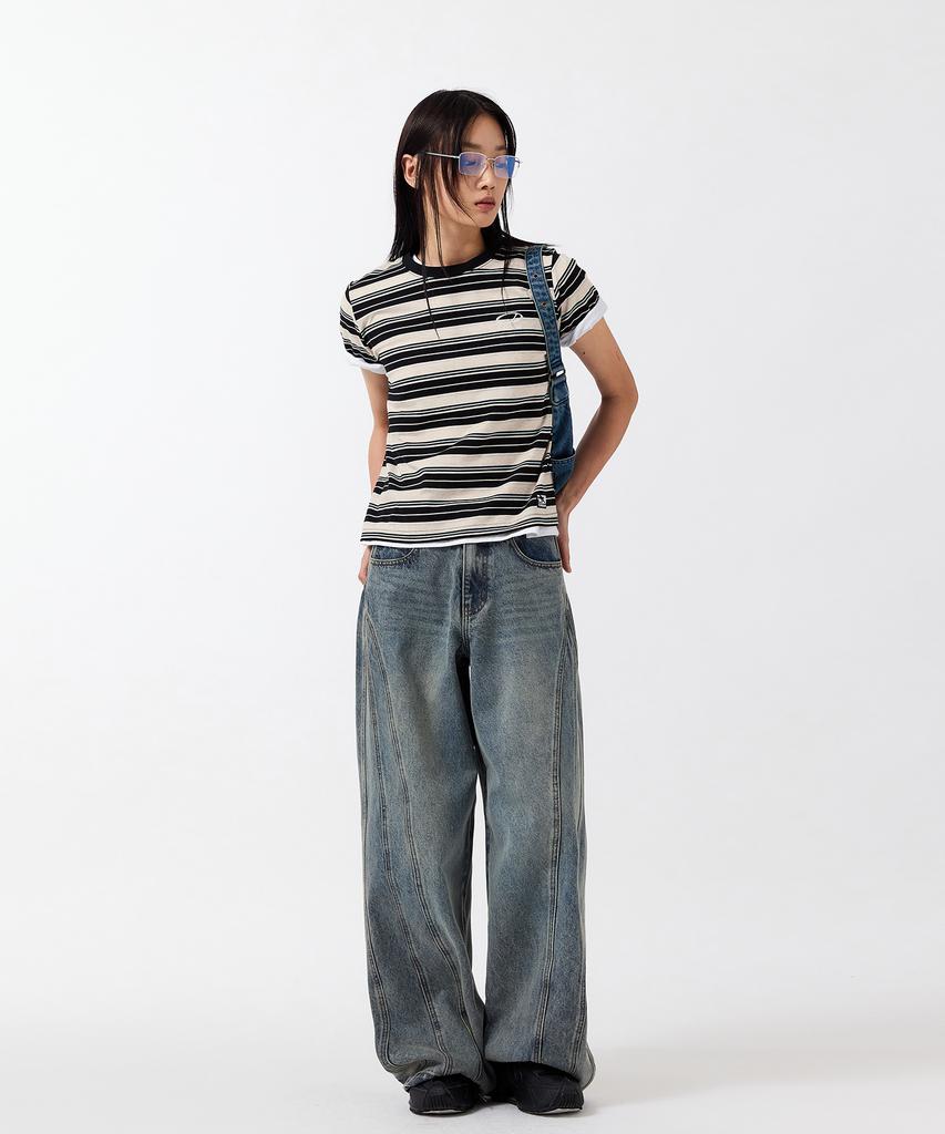 ODDSTUDIO Odsd Striped Regular Fit T-Shirt - Ivory