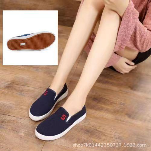 

Женские туфли из пекинской ткани, джинсовые парусиновые туфли, нескользящая рабочая обувь на плоской подошве, низкие кеды, подошва из говяжьей жилы, универсальная толстая подошва 40