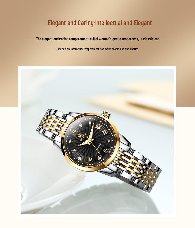 Oulishi Women's Automatic Diamond-Set Dual Calendar Waterproof Watch