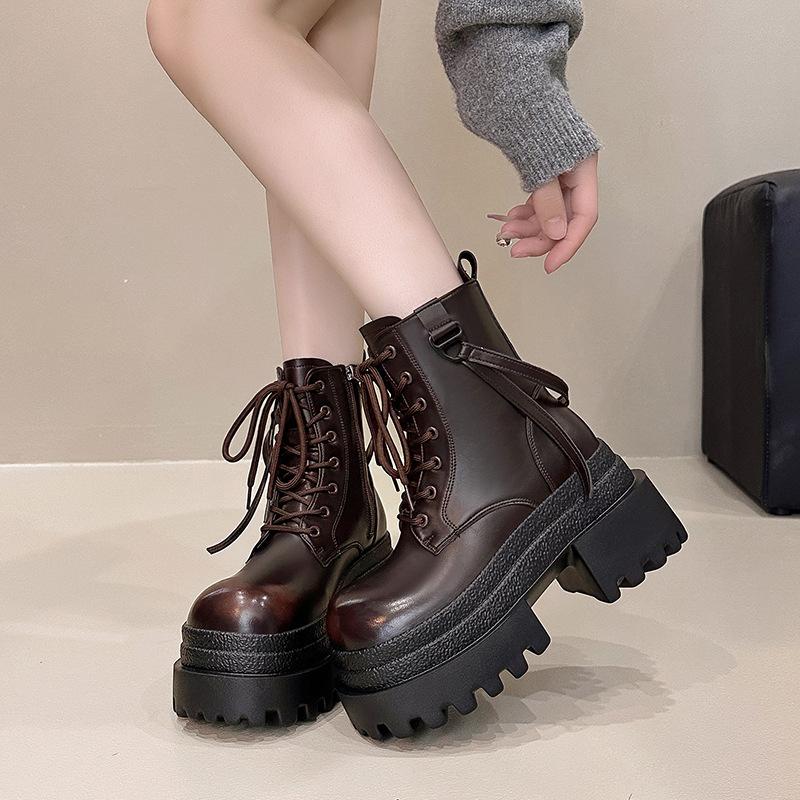 British Martin boots women's 2025 new spring and autumn single boots retro two-wear medium boots thick-soled black short boots