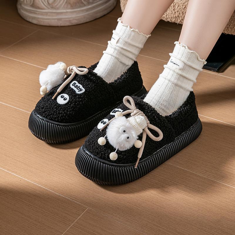 Cotton slippers autumn and winter bags and cartoon home thick-soled plush warm fluffy shoes can be