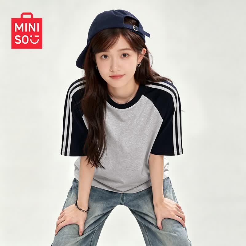 MINISO Women's Short Sleeve Striped T-shirt