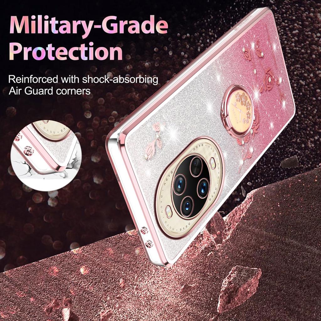 KADEM Pour Huawei nova 14 Ultra 5G Étui Anneau Support TPU Fleurs Coque de Téléphone Paillettes Dégradé