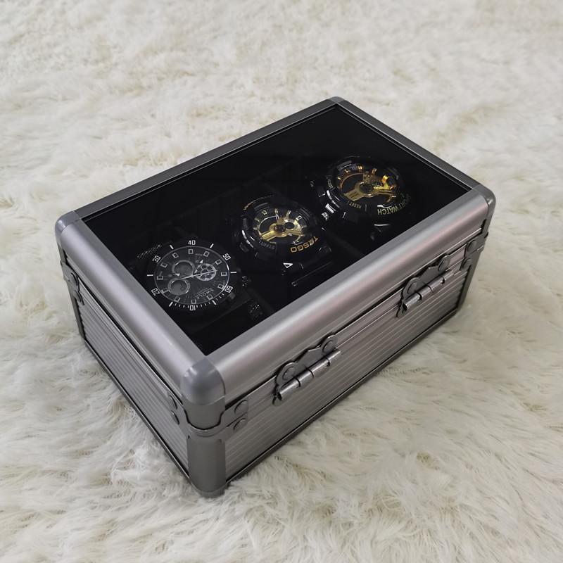 3-Piece Aluminum Watch Box: Multi-Color Storage with Transparent Lid & 3 Slots