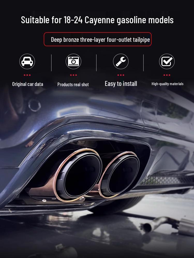 18-24 Year Porsche Cayenne Black Quad Exhaust Tailpipe Muffler Modification