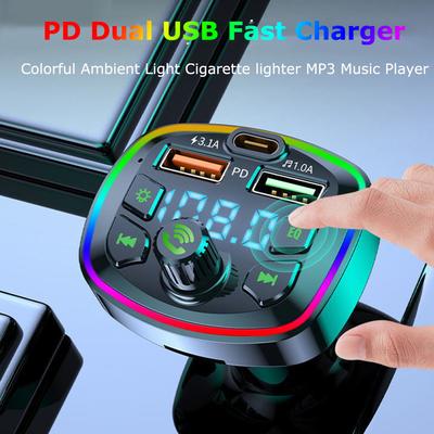 Auto Bluetooth 5.0 FM-Transmitter PD 18W Typ-C Dual USB 4.2A Schnellladegerät LED-Hintergrundbeleuchtung Atmosphärenlicht MP3-Player Verlustfreie Musik