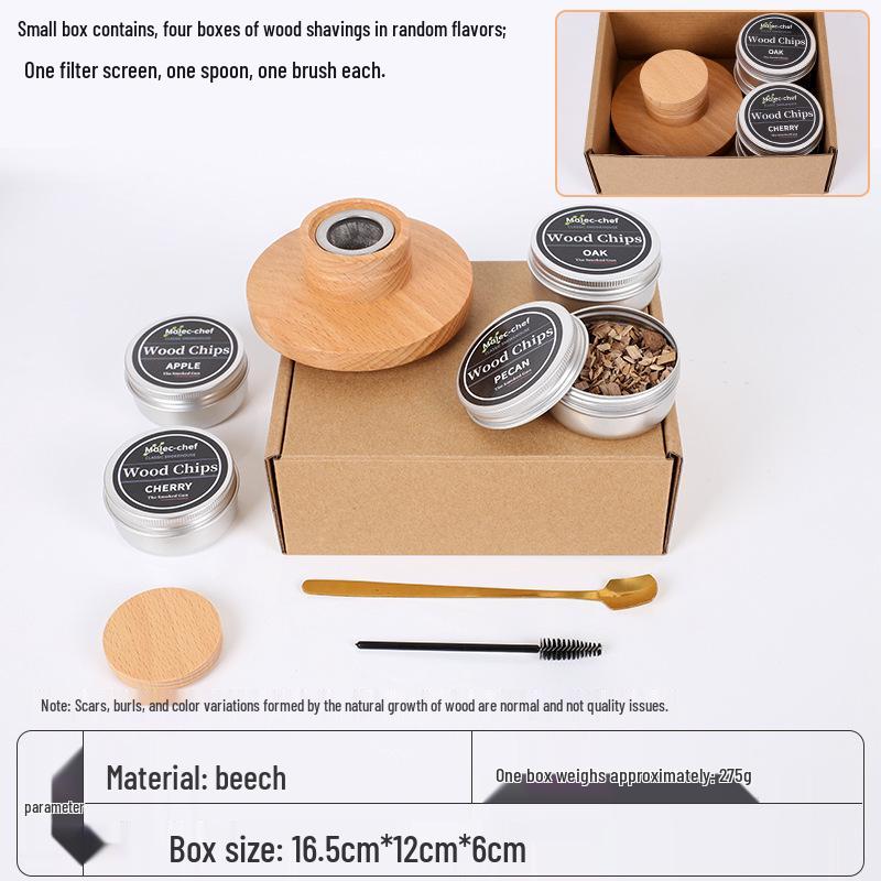 Popular Cocktail Smoker Set: Wooden Smoker, Wood Chips, Bartending Tools, and Ice Cubes