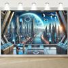 Futuristic Space Cityscape Wall Tapestry For Innovative Home Decor, Featuring A Stunning View Of A High-Tech Metropolis