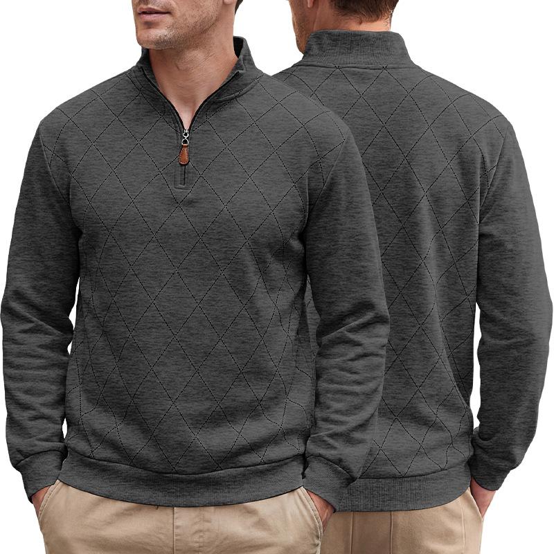 Men S Casual Long Sleeve Pullover Sweatshirt Stand Collar Half Zip Plaid