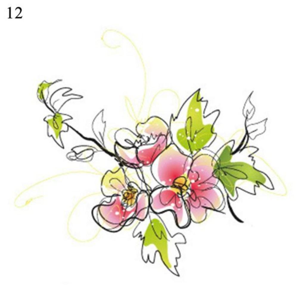 Henna Tattoo Sticker Tattoo Temporary Colorful Flower Water Transfer Waterproof Body Art Decoration Decal, 1 Piece