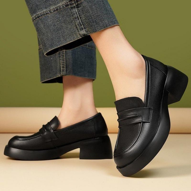 Damenmode Schuhe mit dicker Sohle und dickem Absatz Herbst Neu Rundkopf Tiefer Ausschnitt Slipper Bequeme Low-Top-Schuhe