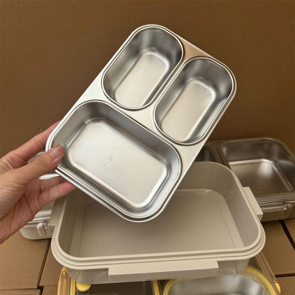 Rectangle Stainless Steel Bento Box 2/3/4 Gird Divided Lunch Box Leakproof Sealed Food Container Adult