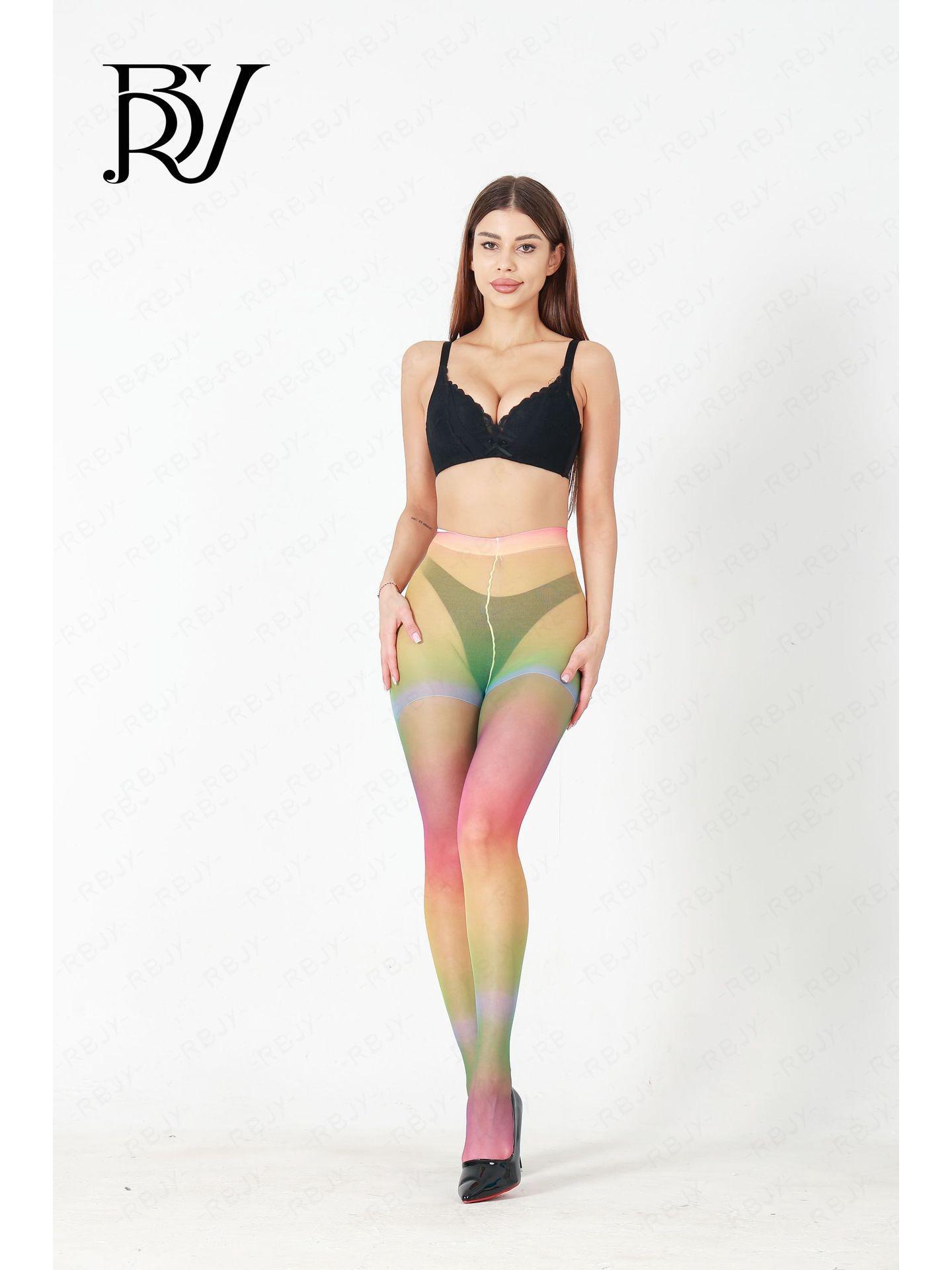 

Женские чулки с градиентной полоской и радужными полосками 2023 года — тонкие колготки Dopamine в японском стиле для осени и зимы Plus size как