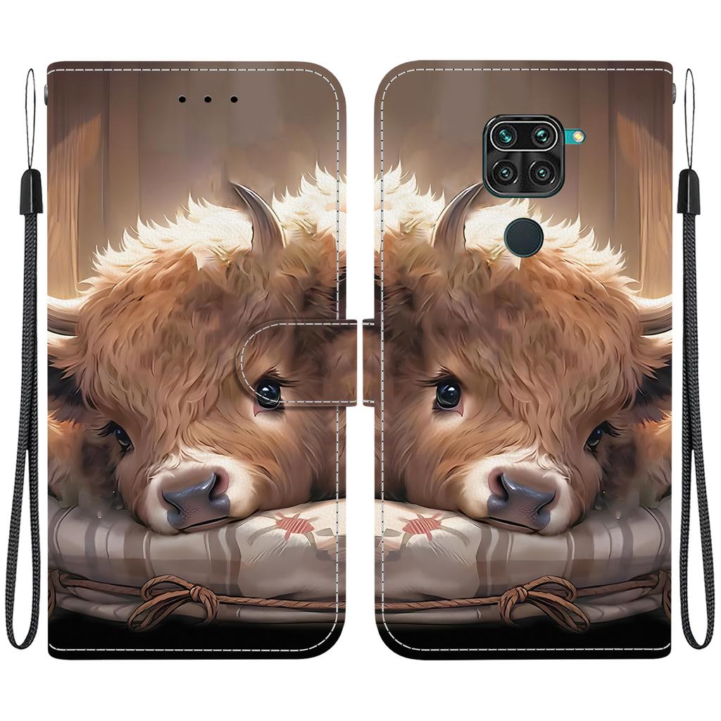 Handmade PU Leather Flip Case for Xiaomi Redmi 10X 4G/ Redmi Note 9 (4G) Anti-Slip Shockproof Cover with Wrist Strap & Heart/Rose Cat Designs
