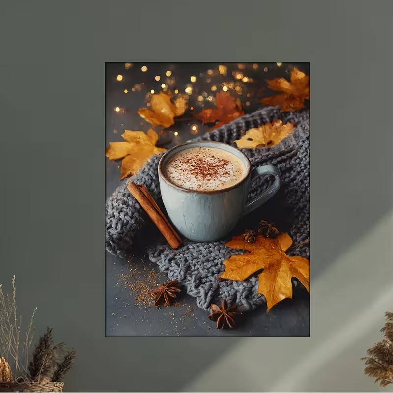 Autumn Spice Latte Canvas Poster - Fall Kitchen, Living Room, Office Decor - Coffee Lover Gift with