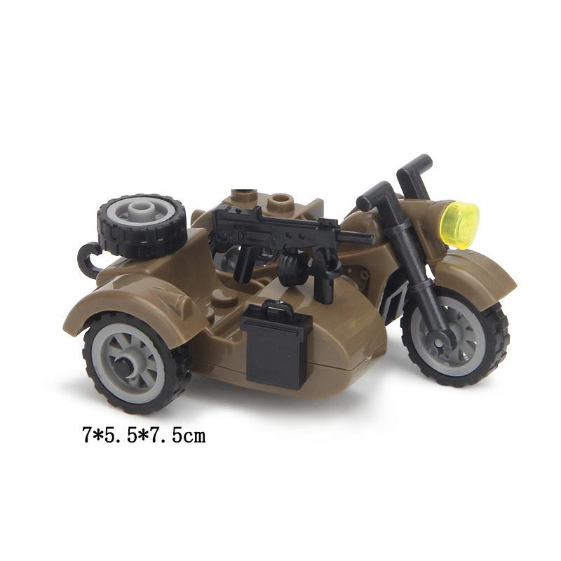 MOC WK2 Militärische Ausrüstung Baustein Set Soldat Waffe Kugel RPG Rakete Waffen Kiste Motorrad Barriere Zaun Ölfass Baustein Spielzeug