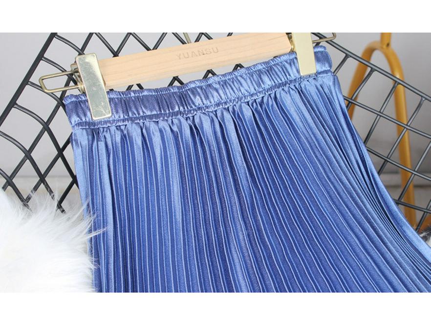 Solid Color High Waist Satin Pleated Midi Skirt - Women's New Spring/Summer/Autumn 2023 Collection