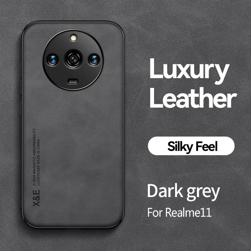 

Чехол для Realme 11 Pro Plus, роскошные кожаные чехлы для телефонов с металлической пластиной для Realme 11 11Pro + 5G, автомобильный магнитный держатель, задняя крышка For Realme 11 Pro темно серый