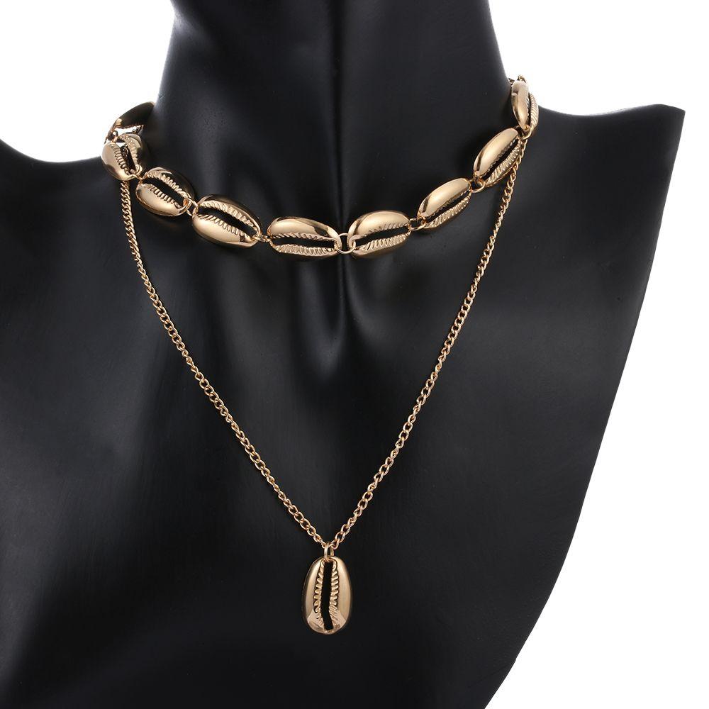 Summer Golden Chain Choker Cowry Seashell Pendant Multilayer Shell Necklace Beach Jewelry Bohemian