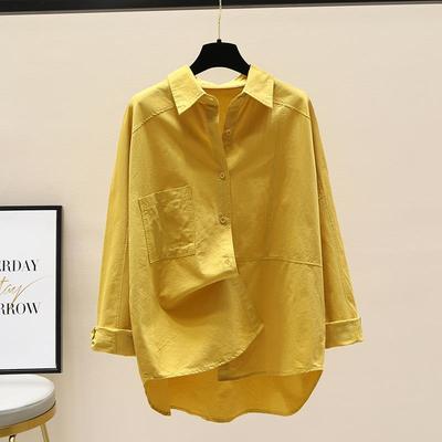 Odzież Damska Moda Biuro Kieszenie Jednolite Guzik Kołnierzyk Rozpinany Asymetryczne Luźne Casual Wiosna Lato Cienkie Bluzki