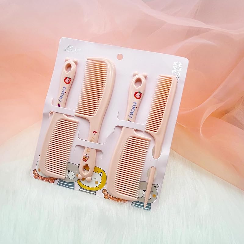 Small Cute Mini Hair Comb Set - 4 Piece Rat Tail Comb for Wet & Dry Hair - Kids to Adults - Travel & Shower Use - Yellow