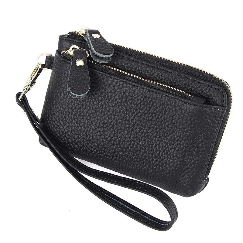 Women's Genuine Leather Mini Wallet Multi-Card Slots Coin Pouch with Keychain Handheld Zip Change Purse Stylish Compact Daily Accessory for Ladies
