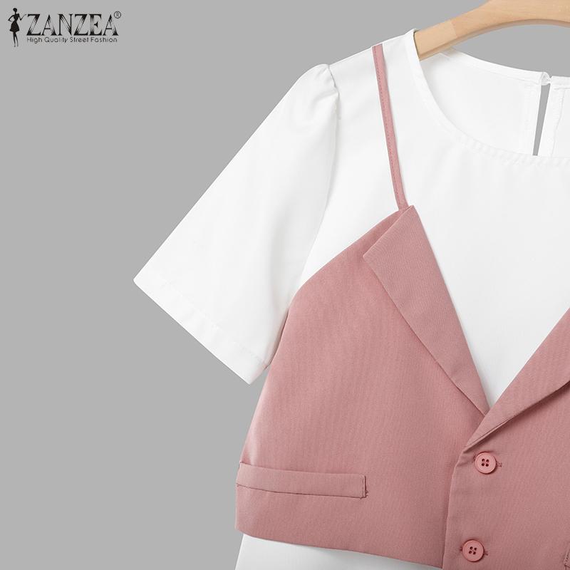 ZANZEA Women Patchwork Short Sleeve Blouse and Pants Summer Two Piece Suit Sets