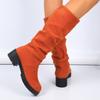 Fashion Women's Fashion Thick Heel Single Boots Winter New Round Head Suede Sleeve Fold Anti-slip Wear-resistant High Boots