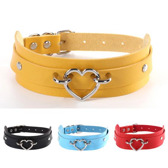 Gothic Adjustable Metal Bucket Women Necklace Heart Decor Faux Leather Choker Necklace Jewelry Accessory