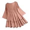 Floral Lace Hem Blouse Women Half Sleeve Hollow Out Stitching Buttons Decor