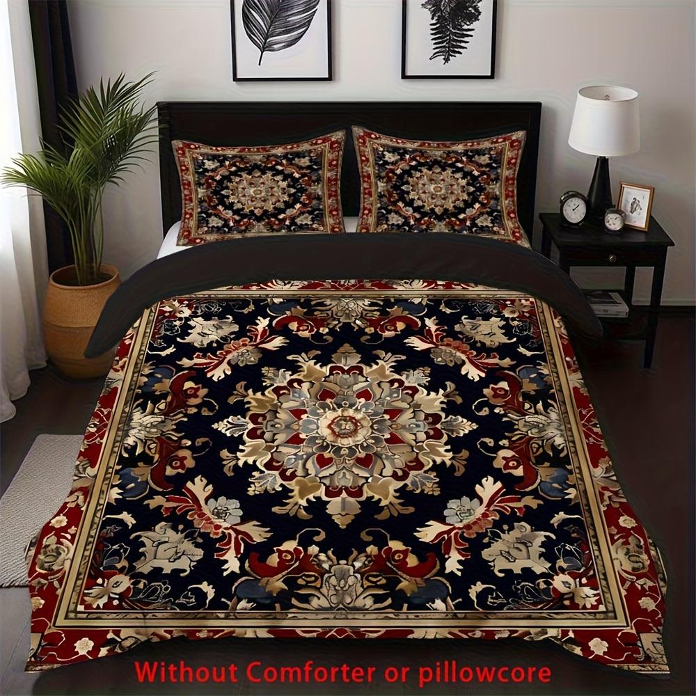 

2/3pcs European Palace Style Floral Print Duvet Cover Set (1 Duvet Cover + 1/2 Pillowcase, Without Core), Elegant Retro Pattern (135x200cm)