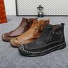 TUINANLE Hand-stitching Leather Men Boots Casual Leather Shoes Men Ankle Boots Zipper Shoes