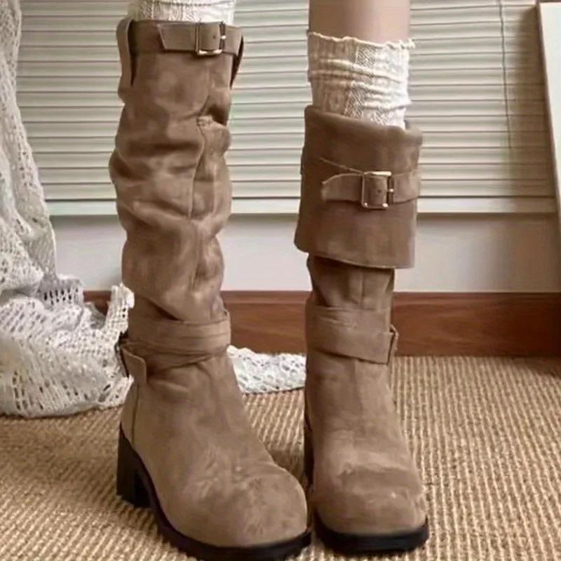 2026 New Retro Autumn Winter New Platform Thick Heel Women Western Cowboy Boots Fashionable Long Booties Female Shoes