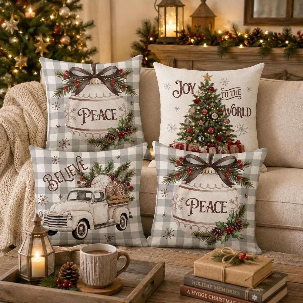 Cute 2D Flat Printing Christmas Pillow Covers Soft Flower Throw Cushion Case Ball Square Xmas Tree Pillowslip Car