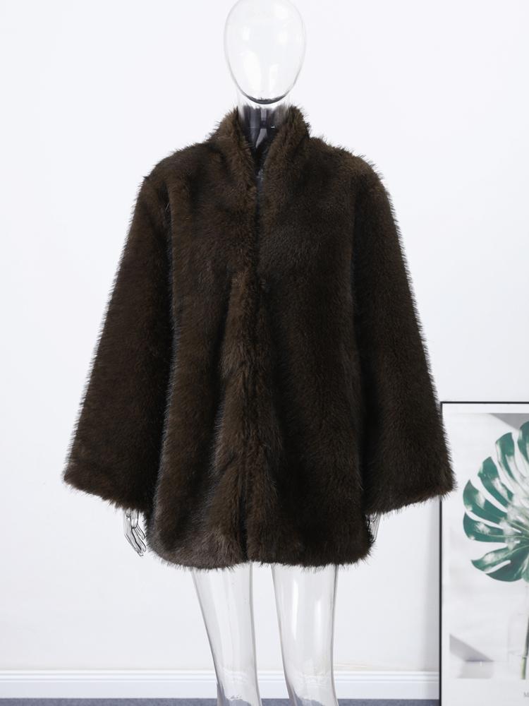Women's Medium To Long Faux Fur Jacket Women's Collar Warm Fur Coat Brown 2025 New Collection