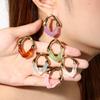 Light luxury design colored resin stud earrings Maillard style irregular hollow V-shaped earrings stainless steel gold-plated earrings