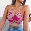 Women Spring Summer Leisure Halter Cow Pattern Waist Strap Top Open Navel Knit Tank
