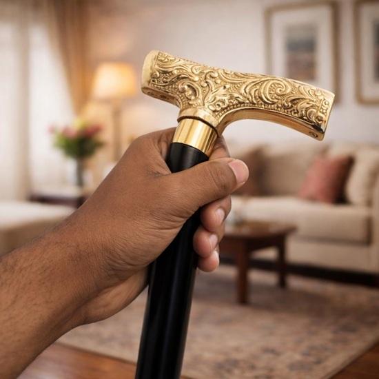 Hand Engraved Brass Handle Walking Cane  Style Gentleman's Gift