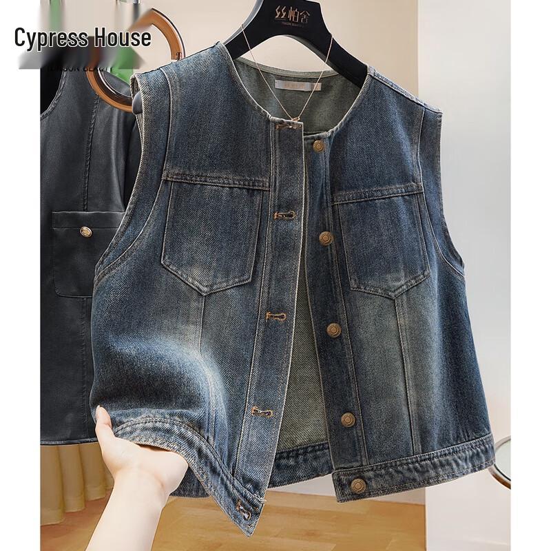

Сибайше 2025 Осенний жилет из выбеленного денима для женщин 2XL
